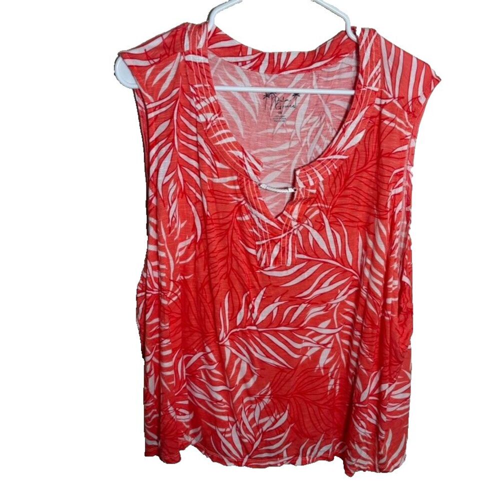 Palm Grove Tank Top Women's 3X Sleeveless Floral Printed Keyhole Casual Shirt